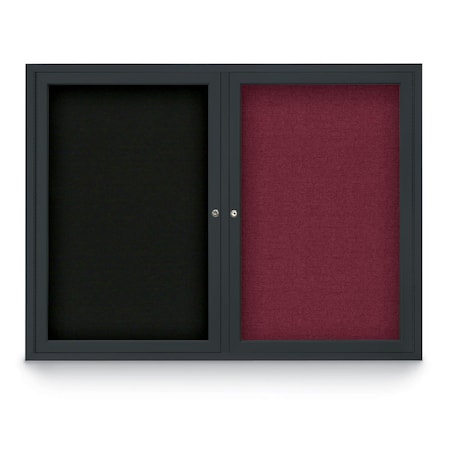 United Visual Products Decor Wood Combo Board, 36"x24", Light Oak/Black Porcelain & Burgundy UV702DEFAB-LTOAK-BLKPORC-DBURGU